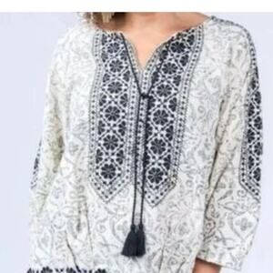 Ivy Jane Peasant Poet Jacquard Cream Embroidered Top size Small NWT